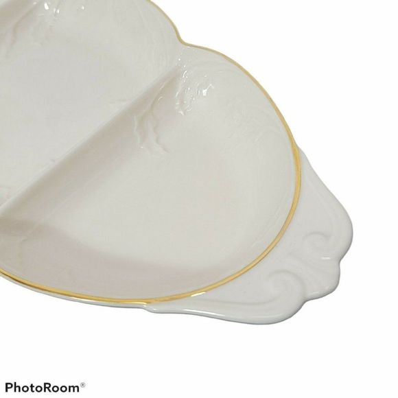 Lenox Off White Ceramic Holiday Heirloom 3 Part Relish Server Tray China Platter - Picture 5 of 11